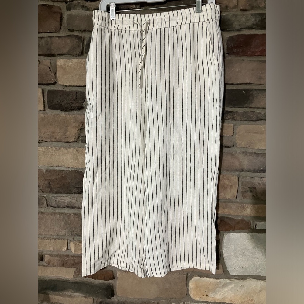 Striped Wide-Leg Linen-Blend Pants - White/Black